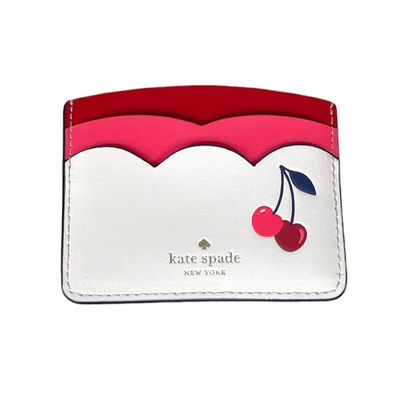 Kate Spade Bing Cherries Small Slim Card Holder Cream Red Pink - Picture 5 of 5